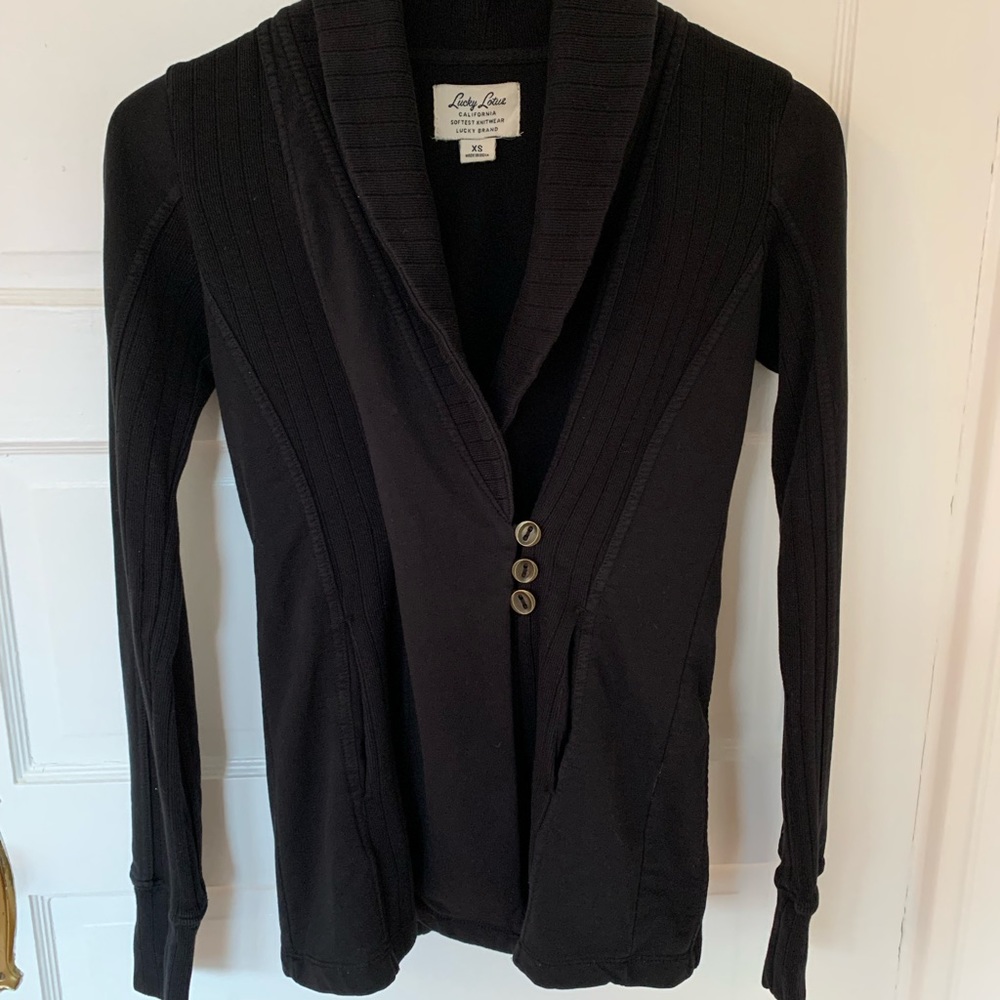 LUCKY BRAND Lotus Darby black ribbed cotton cardigan jacket. Size XS